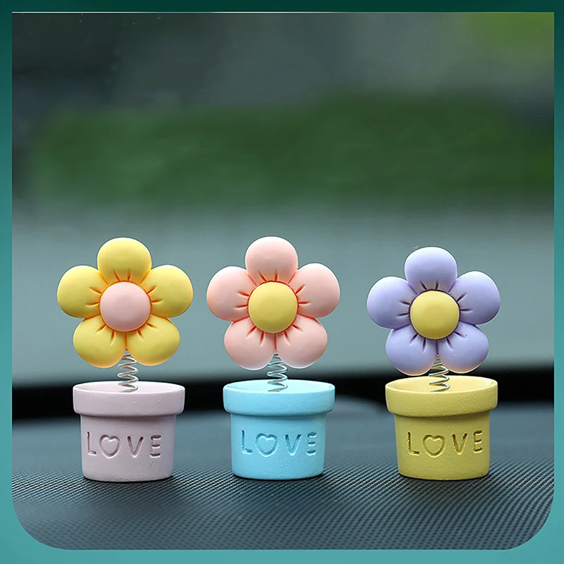 New Cute Sun Flower Car Shaking Head Decoration Ornament Flexible Bobblehead Auto Interior Decor Accessories For Car Dashboard