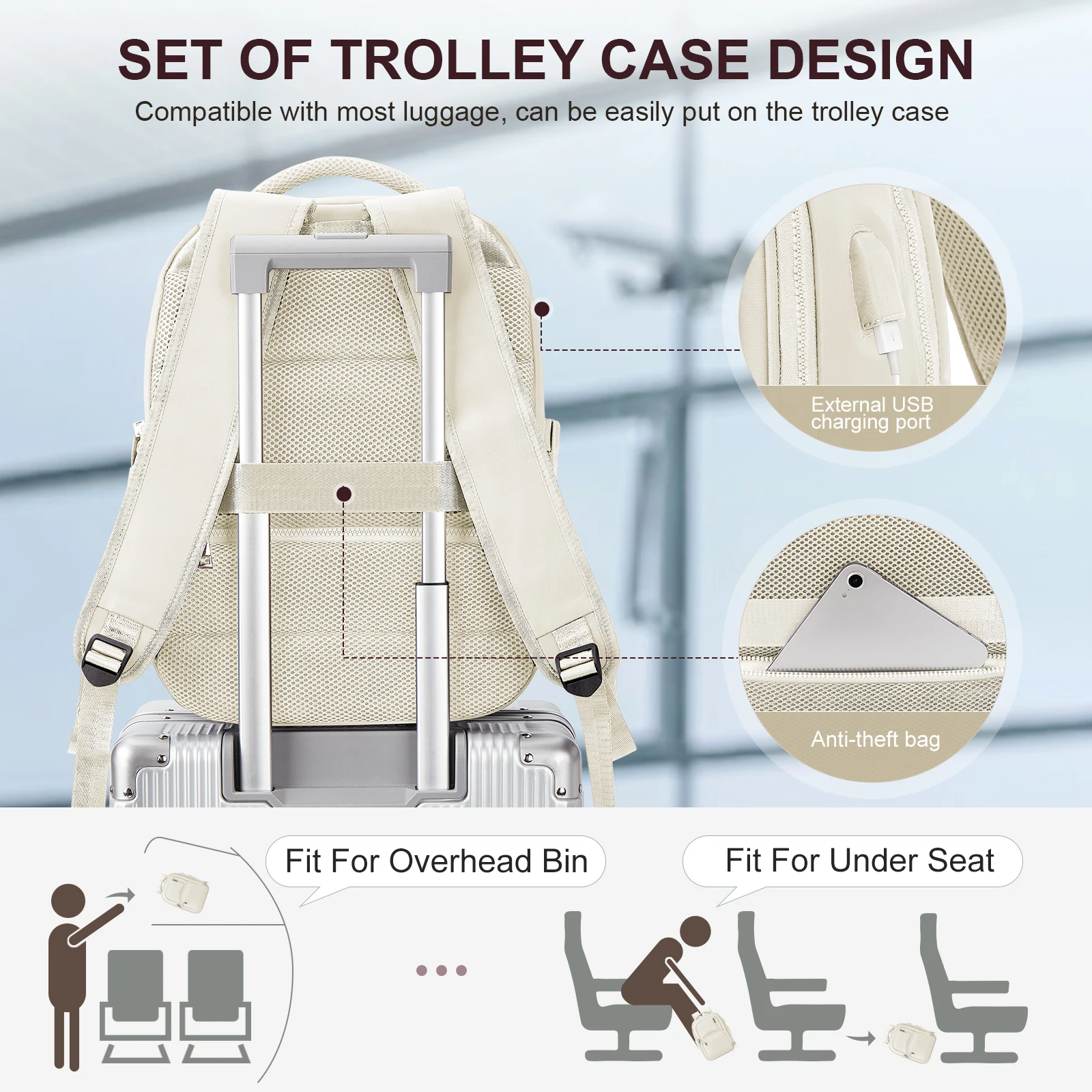 حقيبة ظهر للسفر، حقيبة ظهر متينة لشركات الطيران، حقيبة ظهر للزوجين في الحرم الجامعي الترفيهي، حقيبة ظهر متينة للنساء والرجال، حقيبة تخزين