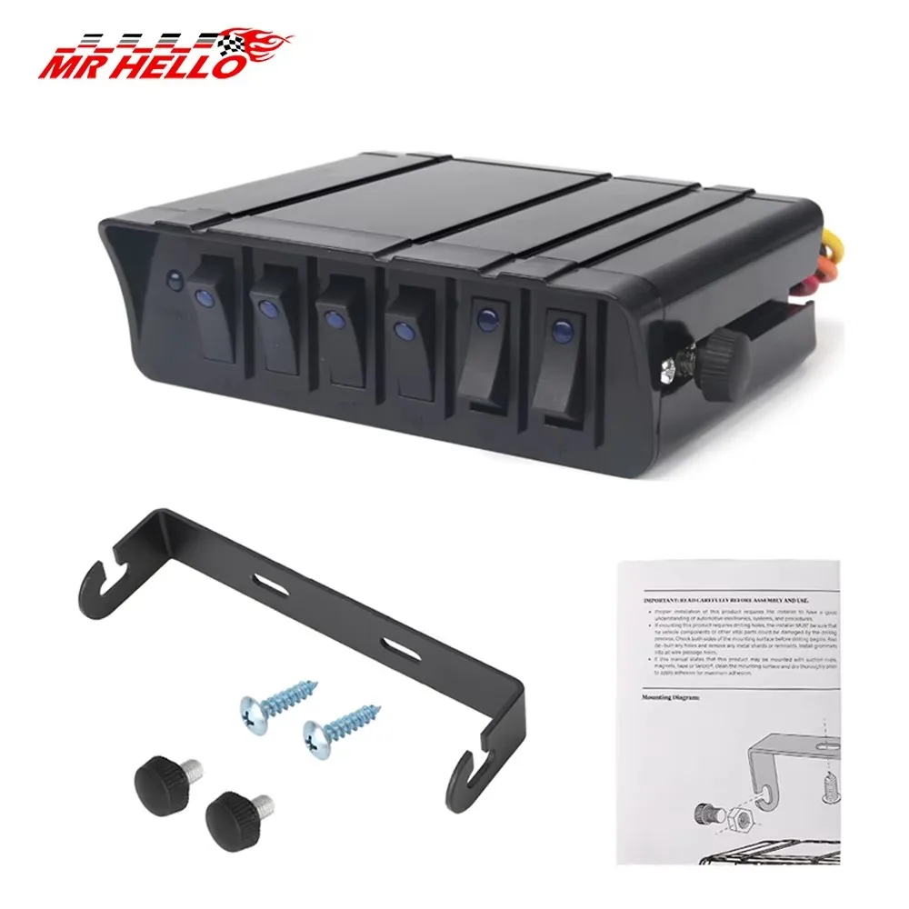 회로 차단기가있는 6 갱 해양 보트 로커 스위치 패널 보트 RV 캠핑카 트럭 액세서리 용 LED 스위치 패널 12V