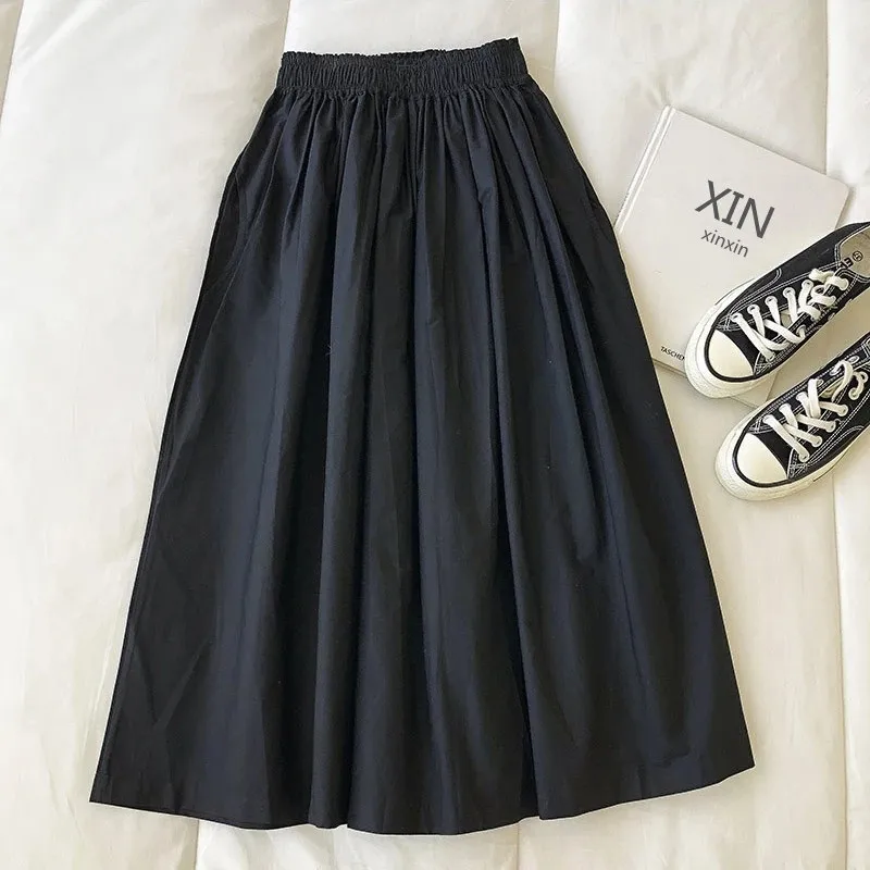 Autumn Winter New Fashion Elastic Waist Solid Women\'s Clothing Korean Simplicity Trend Shirring Trend Sweet Western Style Skirts