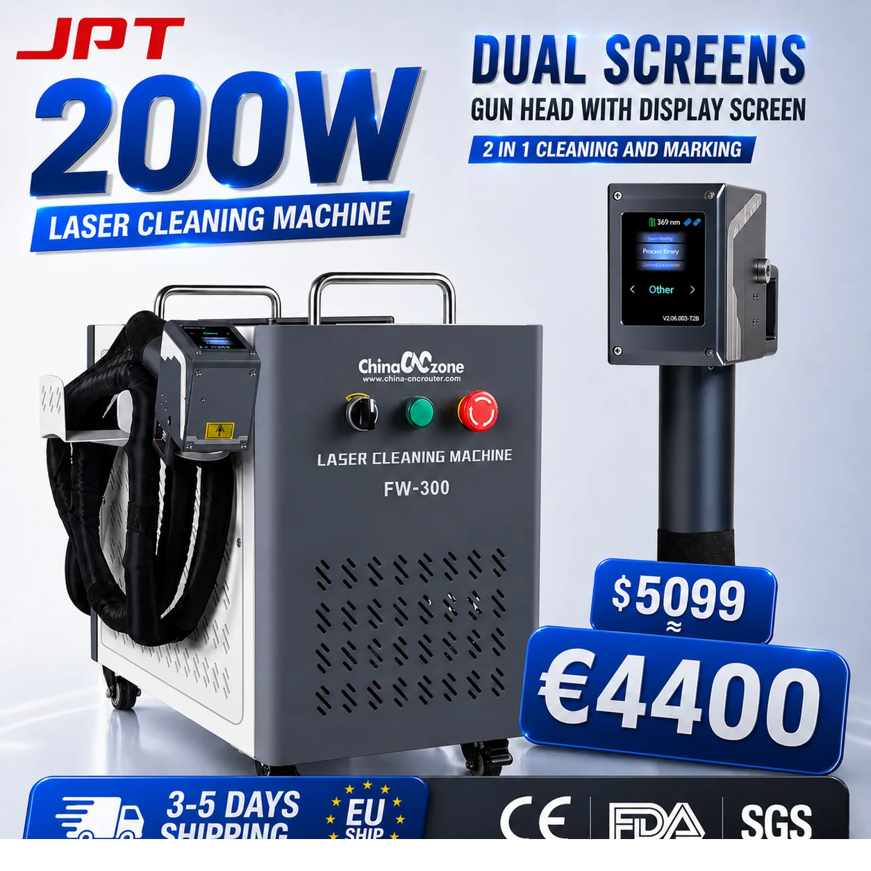 2-in-1-Reinigungs- und Markierungsgerät, 300W JPT Puls-Laser-Reinigungsmaschine zum Entfernen von Rost, Öl, Farbe, Metall, Holz, Wandgraffiti, Auto, Puls-Laser-Reiniger 500W
