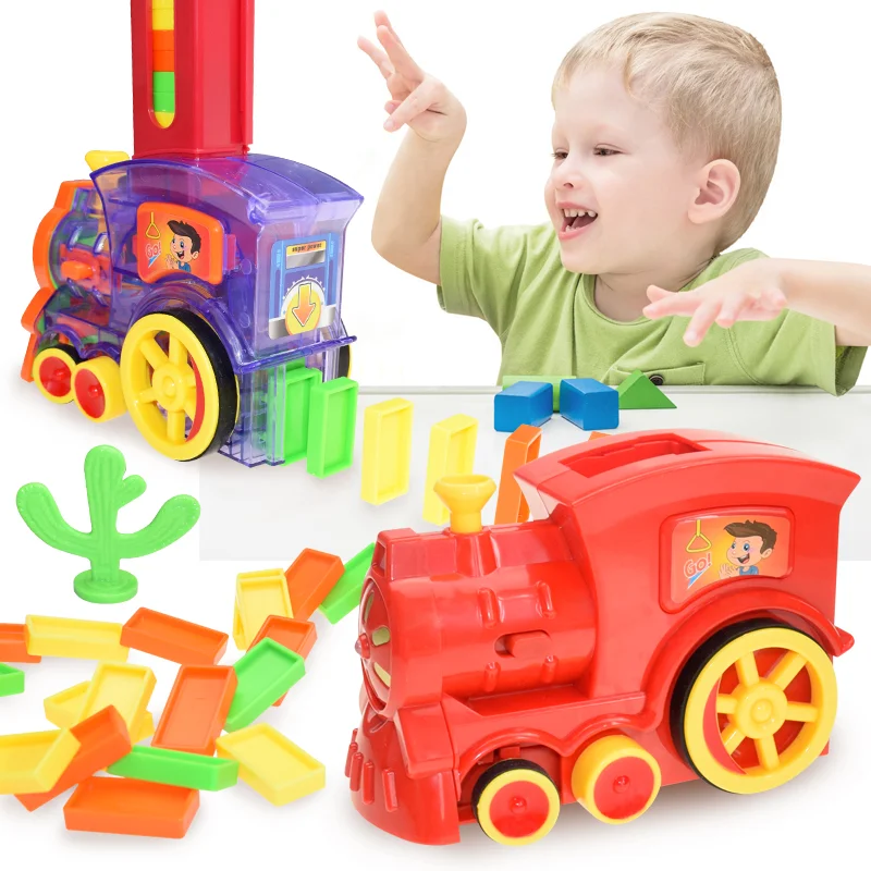 Tren de dominó para niños, juego de bloques de dominó de colores, luz de sonido, colocación automática, juguete educativo DIY, regalo