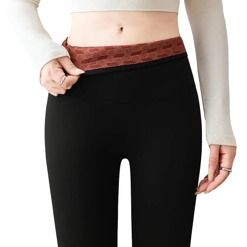 Thiened الصوف الحرير arkskin اليوغا السراويل النسائية ملابس خارجية Fce اصطف قاعدة طبقة السراويل الأبيض الدفء الخريف الشتاء بنطلون