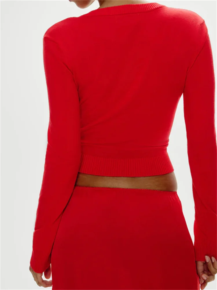 Dourbesty Fall Spring Front Buttons Up Cardigan Tops Women Long Sleeve Knitted Round Neck Slim Fit Solid Sweaters 2025 Jumpers