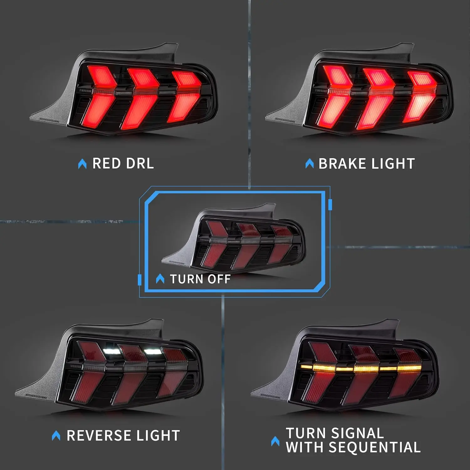 LED Tail lights Compatible with Ford Mustang 2010 2011 2012 with Sequential Amber Turn Signal, Smoke, Passenger&Driver Sid