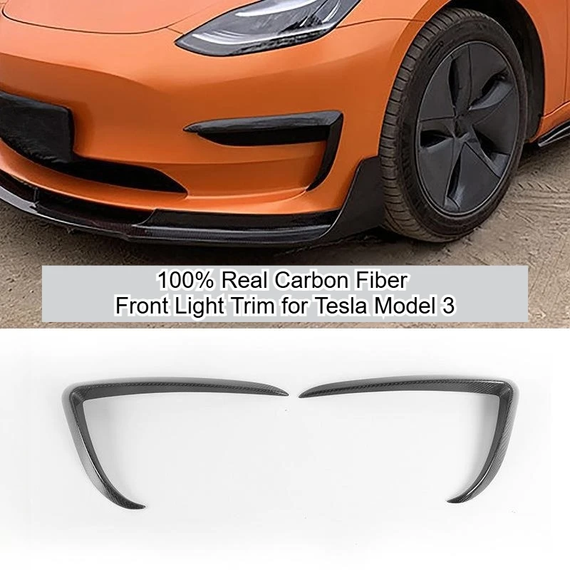 

100% Real Carbon Fiber Front Light Trim for Tesla Model 3 Dry Carbon 3K 240G Lamp Blade Cover Decor Sticker Car Accessories