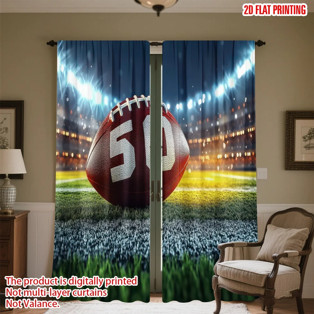 

2D flat printing 2pcs Window Drapes Football Night Game Digital Printed Polyester Drapes Holiday Decorations Perfect for