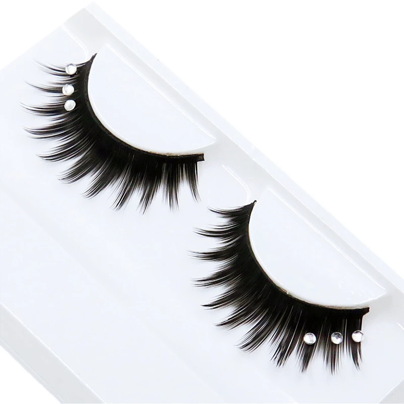 1 Pair Rhinestones False Eyelashes 3D Crossing Natural Exaggerated Fashion Glitter Lashes Women Lady Makeup Tools