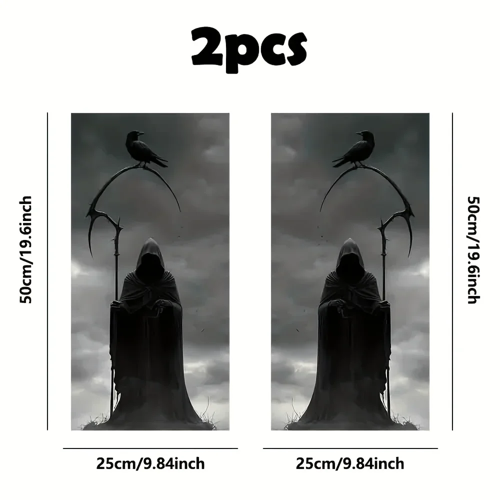 2 pieces of Silent Reaper Vinyl Car Stickers - B-pillar protective film, scratch resistant and waterproof Gothic horror design,