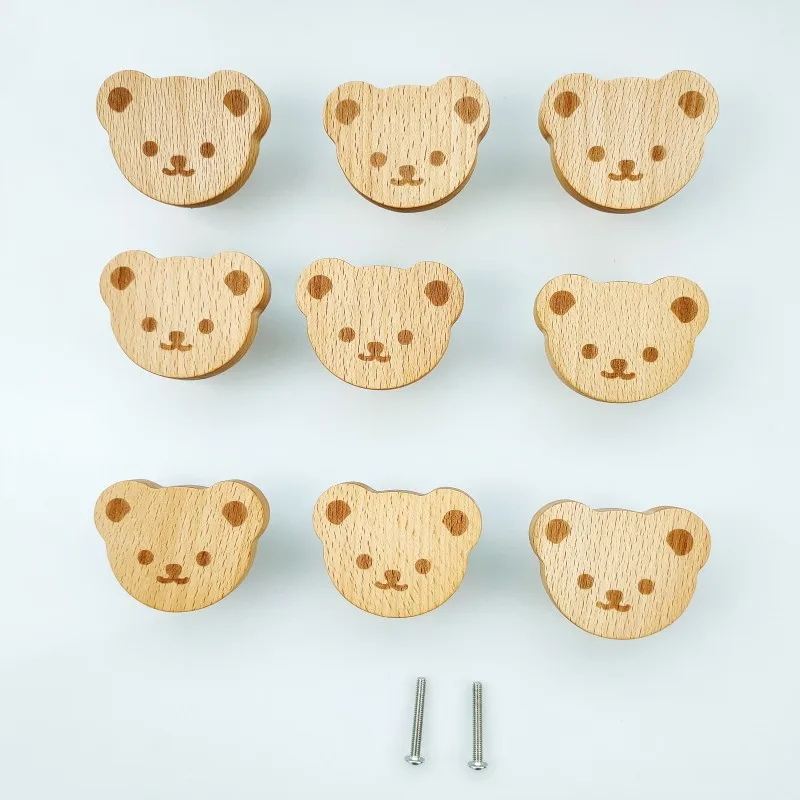 Nordic Cute Bear Wood Kitchen Cabinet Handles Wooden Wardrobe Knobs Drawer Pulls Cupboard Handles Furniture Accessories Hardware