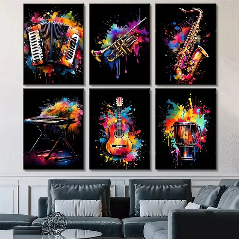 Classical Abstract Piano Saxophone Violin Accordion Instrument Poster Canvas Paintings Wall Art Pictures Home Decor