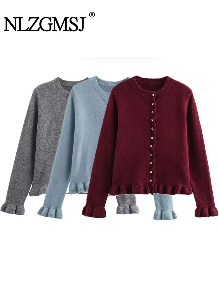 TRAF Spring Autumn Ruched Cardigan Outerwears Solid Knitted Cardigans for Women Long Sleeve Sweater Casual Knitwear Tops