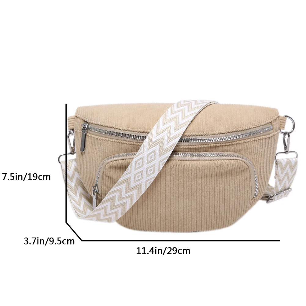 Chest Bags Corduroy Banana Bag for Women\'s Sling Crossbody Waist Pack Vintage Running Shoulder Bags Casual Fanny Packs Belt Bags