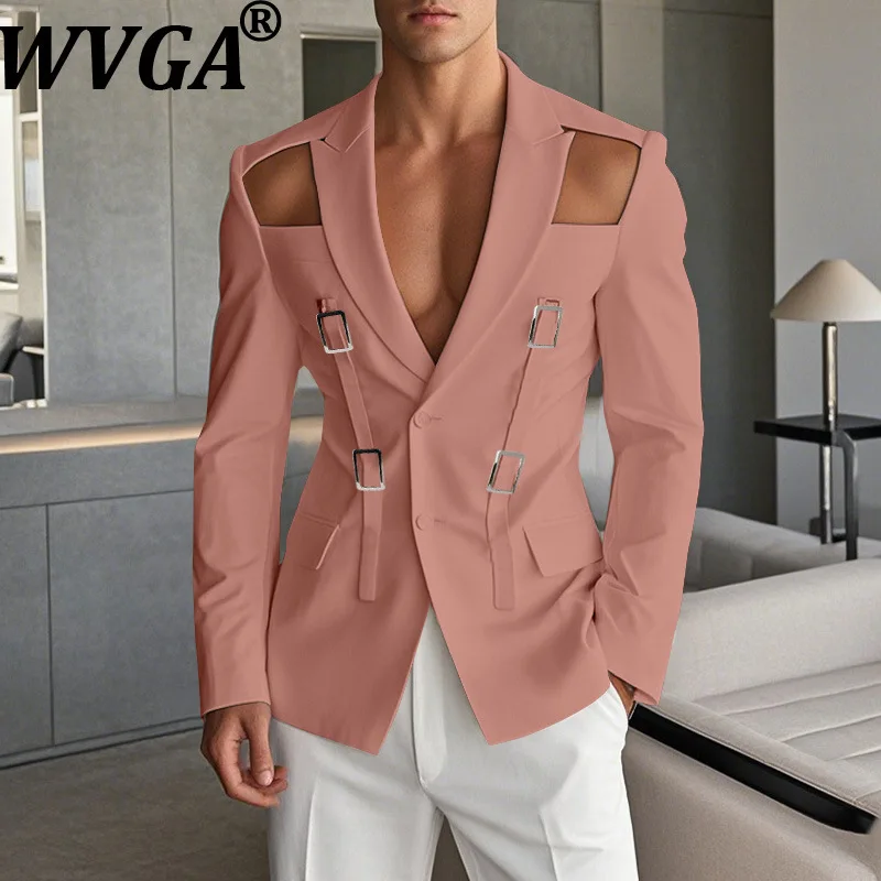 

WVGA Spring Autumn New Man Tide Hollow Out Metal Buckle Trendy Long Sleeved Blazer Niche Chic Casual Suit Jackets Ins Y2K W13695