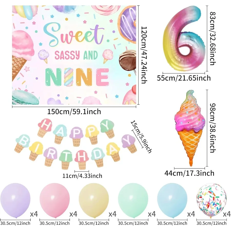 Zoete Sassy en zes verjaardagsdecoraties voor 6-jarig meisje Verjaardagsfeestje Decor Ijs Donut Achtergrond Ballonnen Macaron Bab