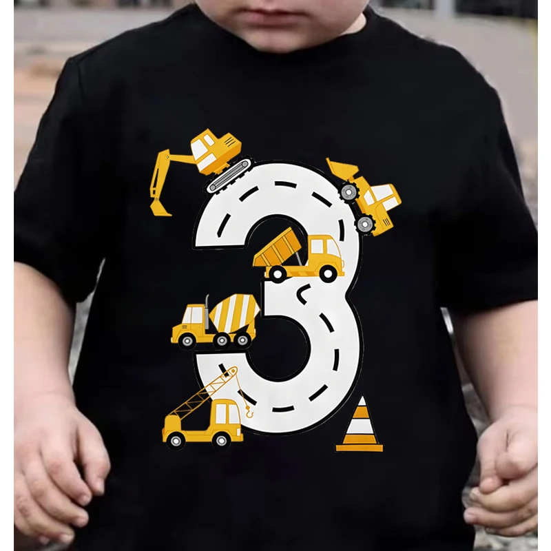 Kids 3rd Birthday Gift T-Shirt 3rd Birthday Construction Truck Graphic T Shirts Boy 3rd Birthday Top 3 Year Old Construction Tee