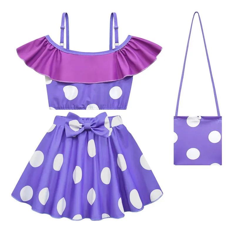 Новый купальник Inside Out 2, 3 шт., разделенный стиль, быстросохнущая юбка с разрезом для маленьких и средних девочек, купальник для косплея, пышный купальник с короткими рукавами