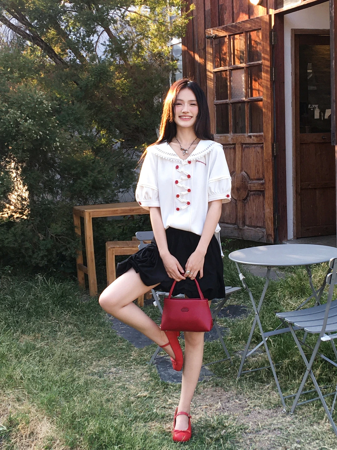 

Gula Liangpin Original Confession Day Naval Collar College Style White Shirt Short Sleeve Pretty Top Breathable Thin Fabric C...