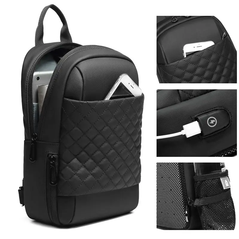 EURCOOL Messenger Bag for Men Black Crossbody Bags men for 7.9 iPad Waterproof Shoulder Bag USB Charging Chest Pack