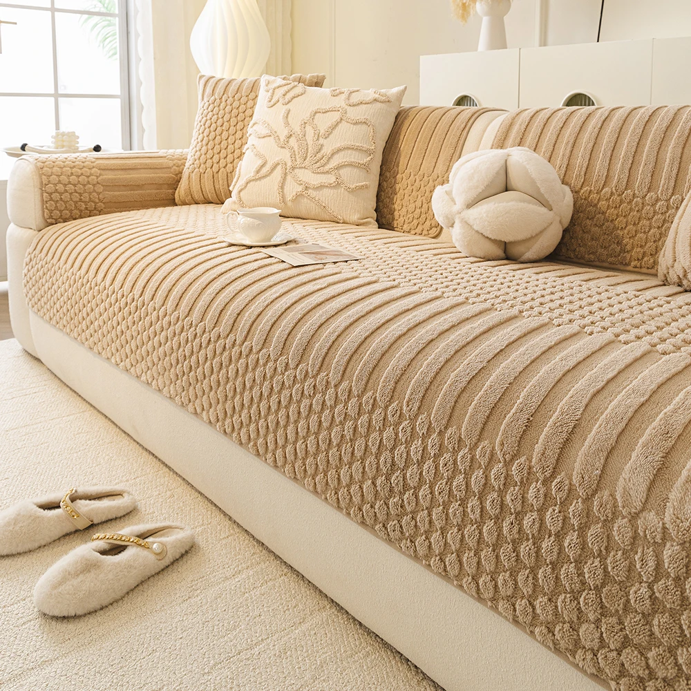 Thicken Warm Geometric Jacquard Fleece Anti-Slip Sofa Cover for Living Room Couch Seat Cover Warm Solid Tuffed Fleece Sofa Towel image 3