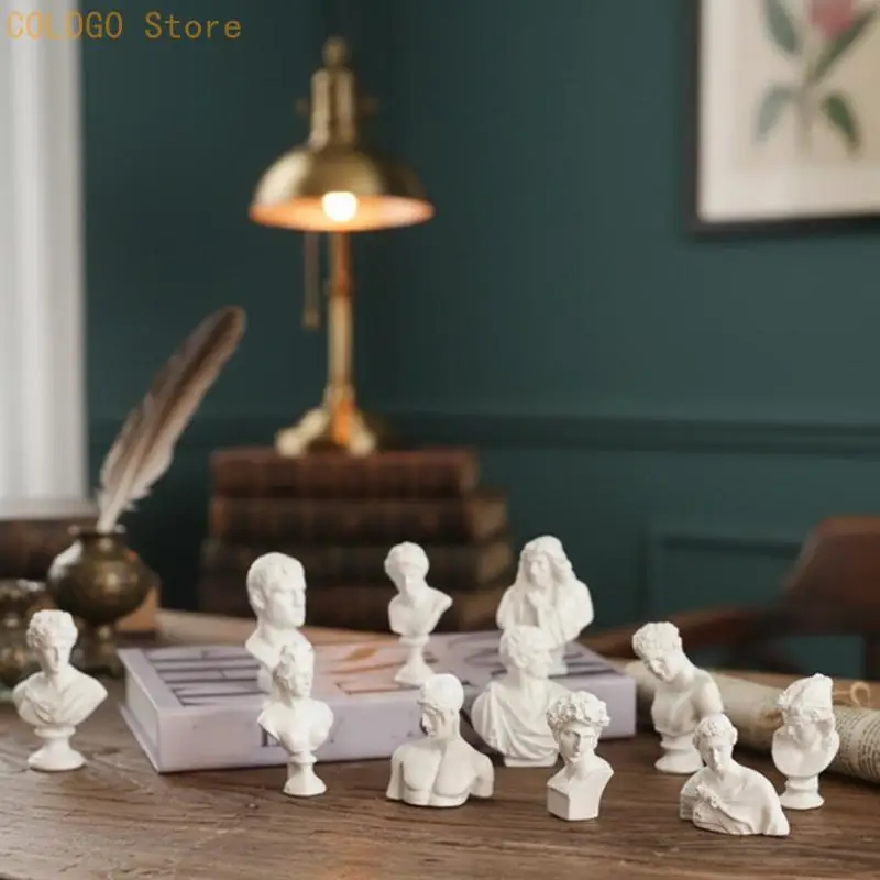 Bookshelves Figurine Set of 10 with White Mini Greek Busts for Tabletop Decors D0LD