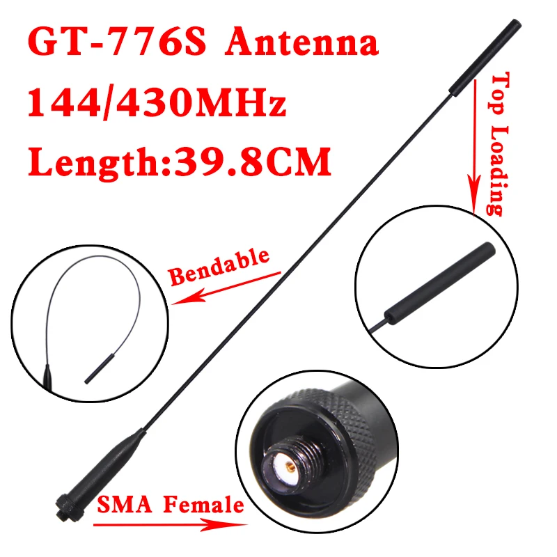 GT-776S Antenna SMA-Female 144/ 430MHz Dual Band Light flexible Antenna for Baofeng UV-5R UV-9R PLUS UV-S9 Walkie Talkie