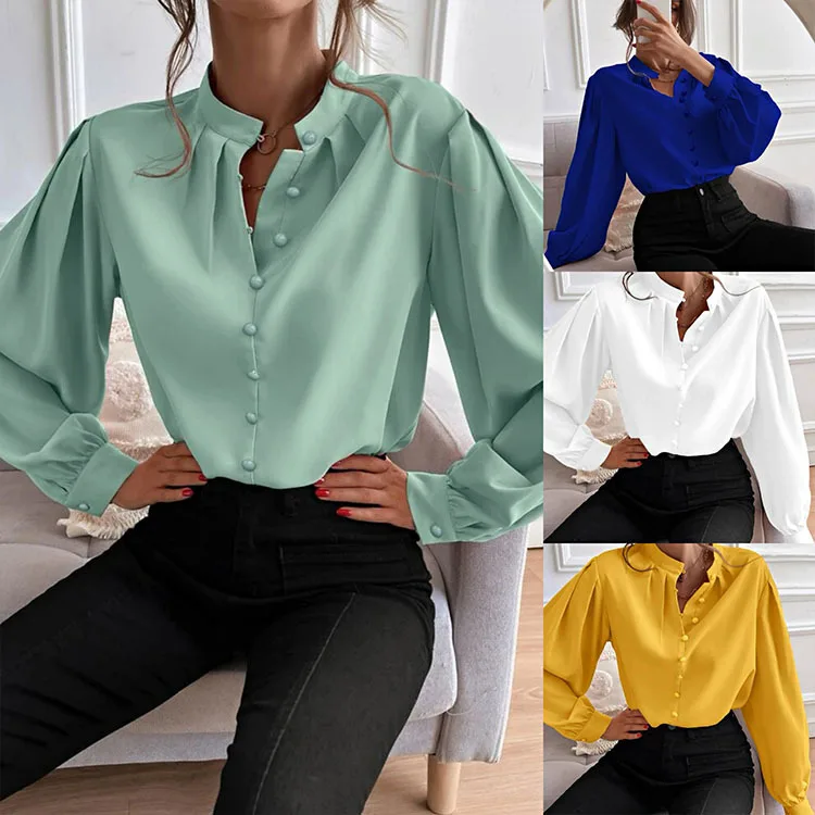 

Spring Clothes For Women Shirt Elegant Long Sleeve Tops Loose Button Blouse Solid Color Loungewear Soft and Comfortable Shirts