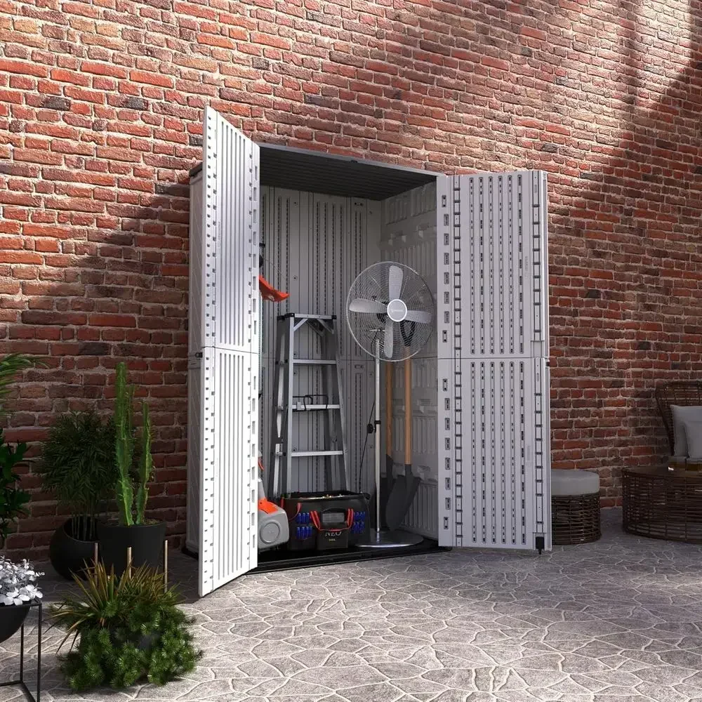Veal Outdoor Storage Shed with loor, 54 Cu t Outdoor Storage Cabinet with Lockable Double Do, All-Weather Durable Plastic tructi