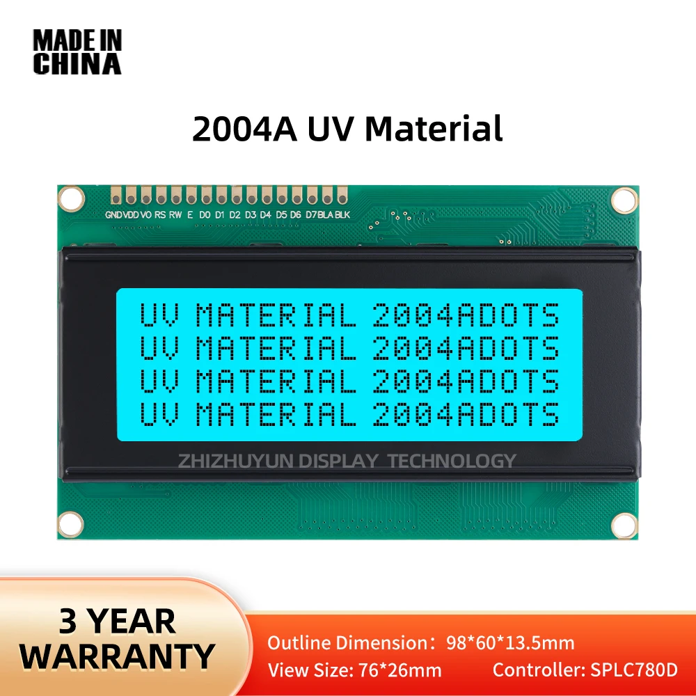 Stock 2004A UV Material Module LCD Dot Matrix Screen Ice Blue Light Support Solution Development Voltage 5V Controller SPLC780D