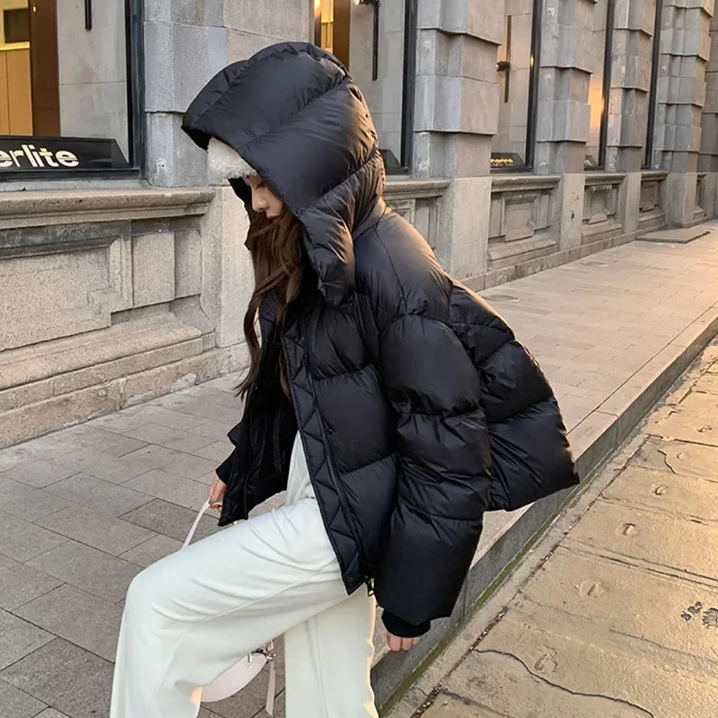 2025 Autumn Winter Short Parkas Women Korean Fashion Thick Warm Down Cotton Jacket Woman Casual Loose Hooded Cotton-Padded Coat