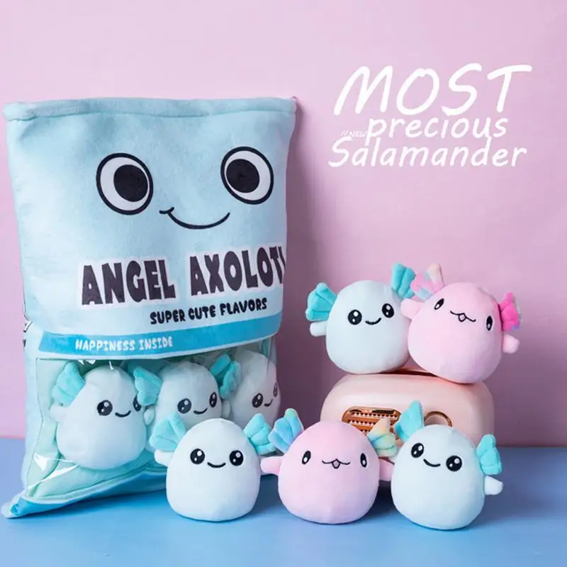 A Bag Of Cheesy Puff Cookies Axolotl Pillow Cute Salamander Plush Toys Stuffed Animals Dolls Creative Birthday Gifts For Kids