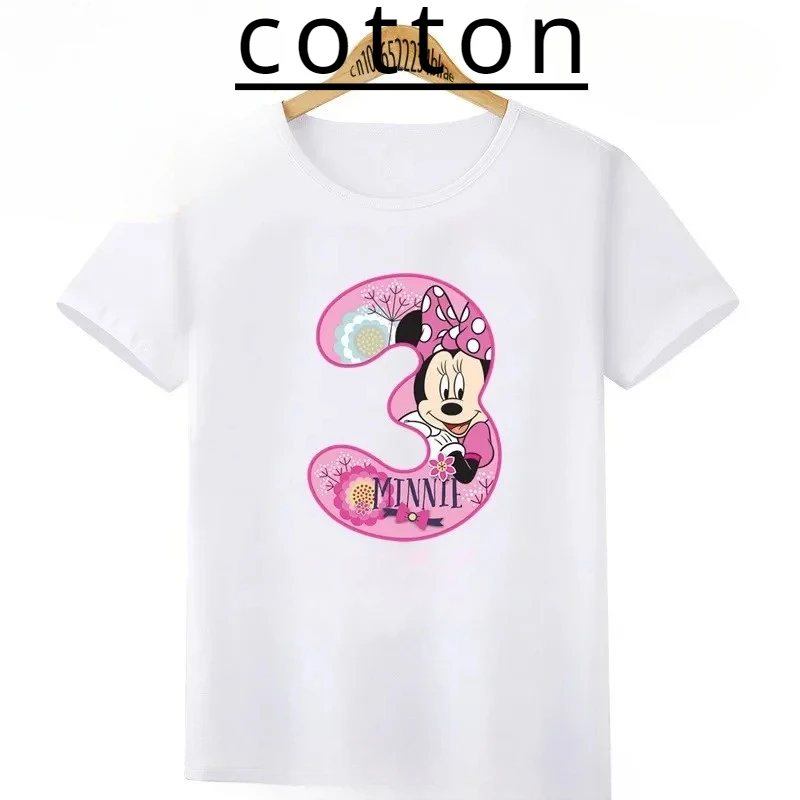 Minnie Mouse Number Bow Graphic Cotton T Shirt Kids Clothes 1 2 3 4 5 6 7 8 9 Years Birthday Baby Tee Girl Child T-Shirt Boy Top