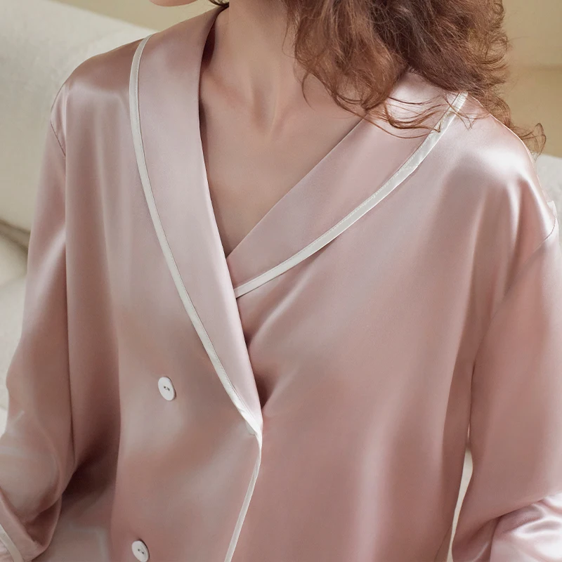 Summer Popular 19 Momme Silk Pajamas Set  Long Sleeve Luxury Silk Sleepwear for Women Comfortable Silk Pajamas