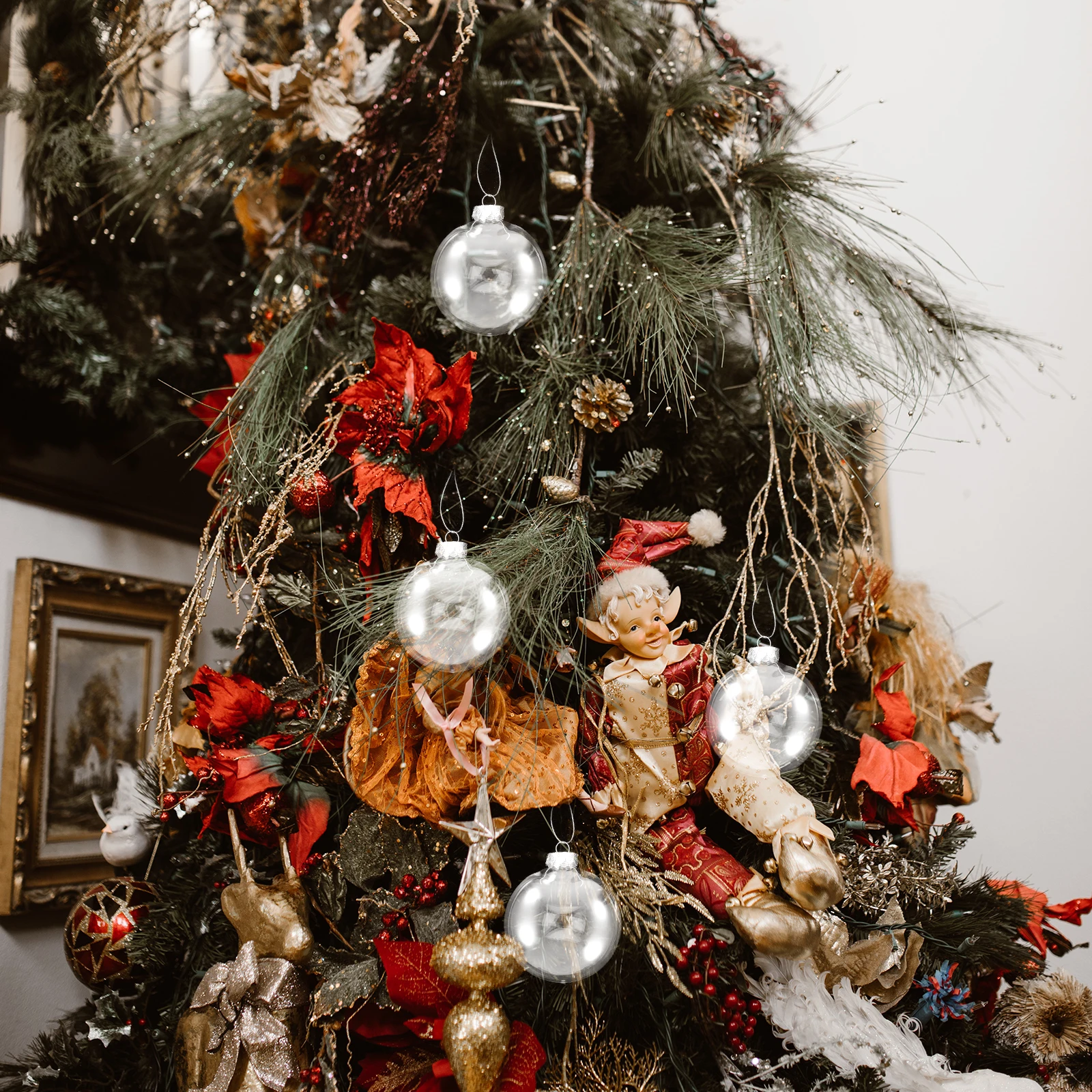 

6pcs Clear Ball Ornament 10Cm Transparent Flat Sphere Fillable Plastic Hanging Bauble For Diy Craft Xmas Tree Wedding Party Home