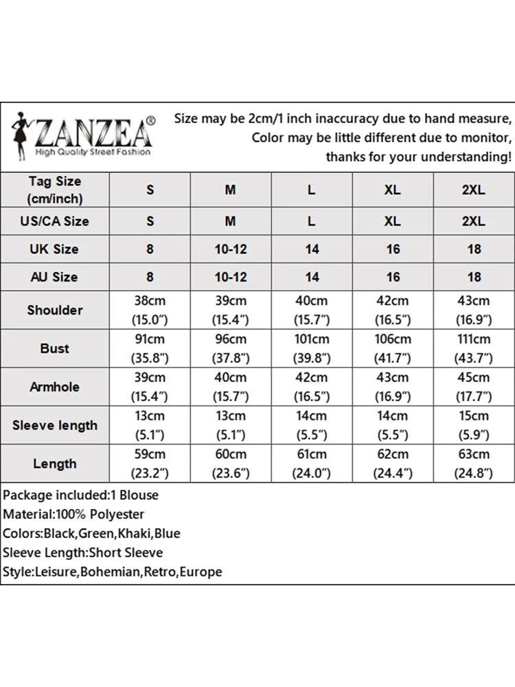 ZANZEA-Blusa de verano de manga corta con cuello de pico para mujer, camisa informal, estilo bohemio, elegante, 2024