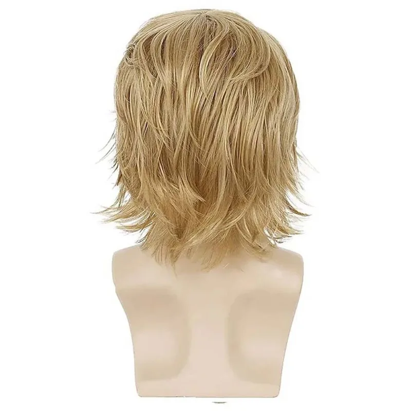 Perucas de onda sintética loura longa, Cabelo inchado para homens jovens, Cosplay de Rock, Festa, Fofo, Boate, Perucas de Bar