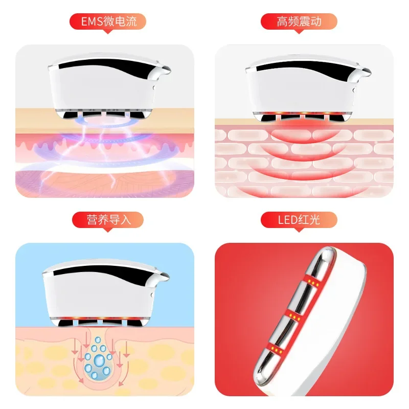 Dispositivo de introducción de masaje Facial, tabla de raspado de microcorriente EMS para el hogar, elevación y calentamiento