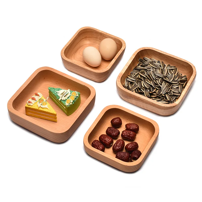 Tazón Cuadrado de Madera Natural HeMu, Multiusos y de Varios Tamaños para Aperitivos, Frutos Secos, Ensaladas, Tazones para Cocina de Hogar y Restaurante