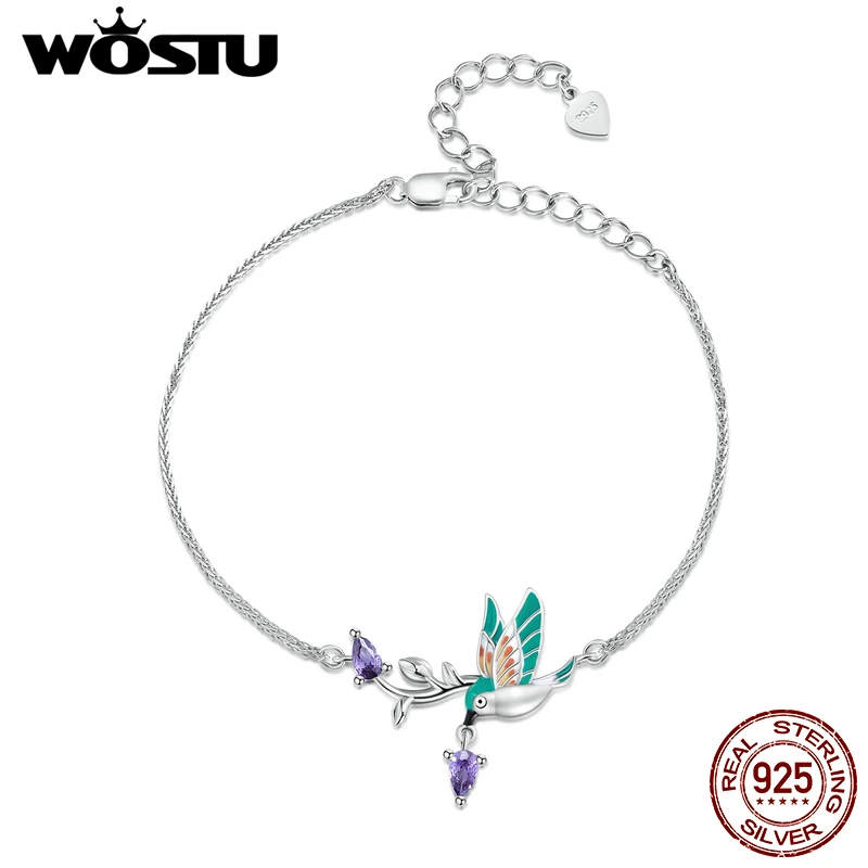 WOSTU 925 Sterling Silver Creative Rainbow Kingfisher Charm Bracelet For Women Girl Chain & Link Bracelet Jewelry Holiday Gift