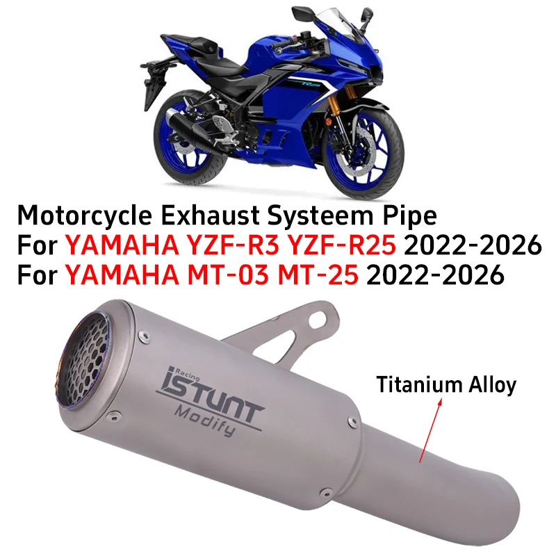 Slip On Motorcycle Exhaust System Titanium Alloy Muffler Pipe For YAMAHA YZF-R3 YZF-R25 YZF R3 R25 MT-03 MT-25 MT03 2022 - 2026