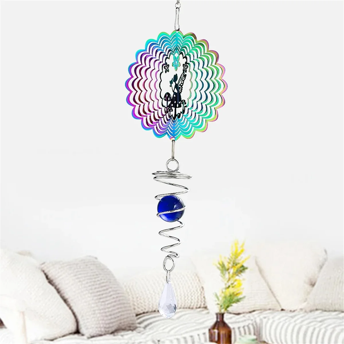 A40T Fairy Gradient Color Wind Spinner Sculpture 3D Wind Chimes Sun Catcher Gazing Ball Spiral Tail Stabilizer