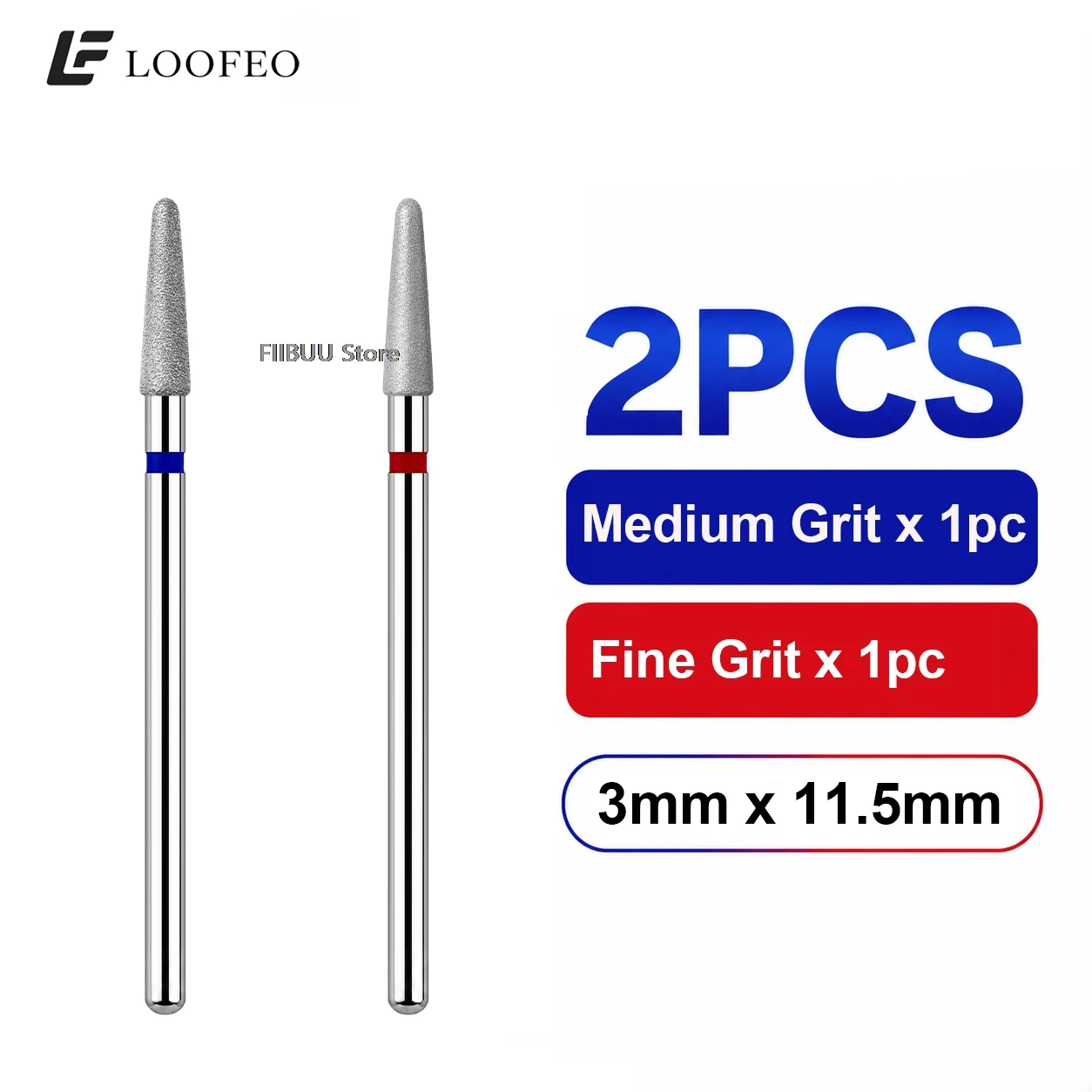 Medium Fine Grit Diamond Nail Drill Bit Set 2pcs Milling Cutter for Manicure Pedicure E-File Bits Nail File Cuticle Burrs Remove