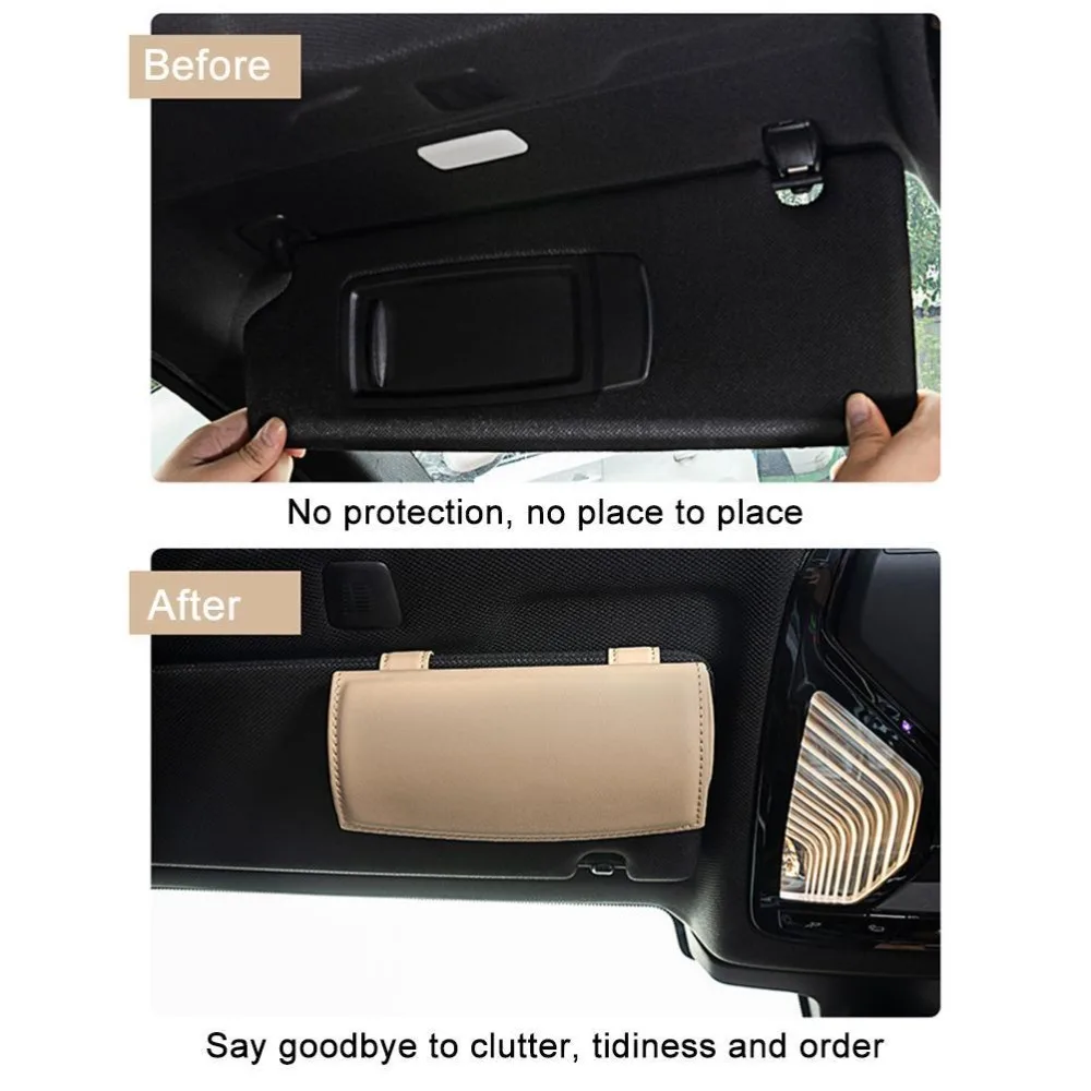 Durable Leather Sunglasses Holder Protective Universal Fit Glasses Protective Box Beige Color Auto Organizer Box Woman Man