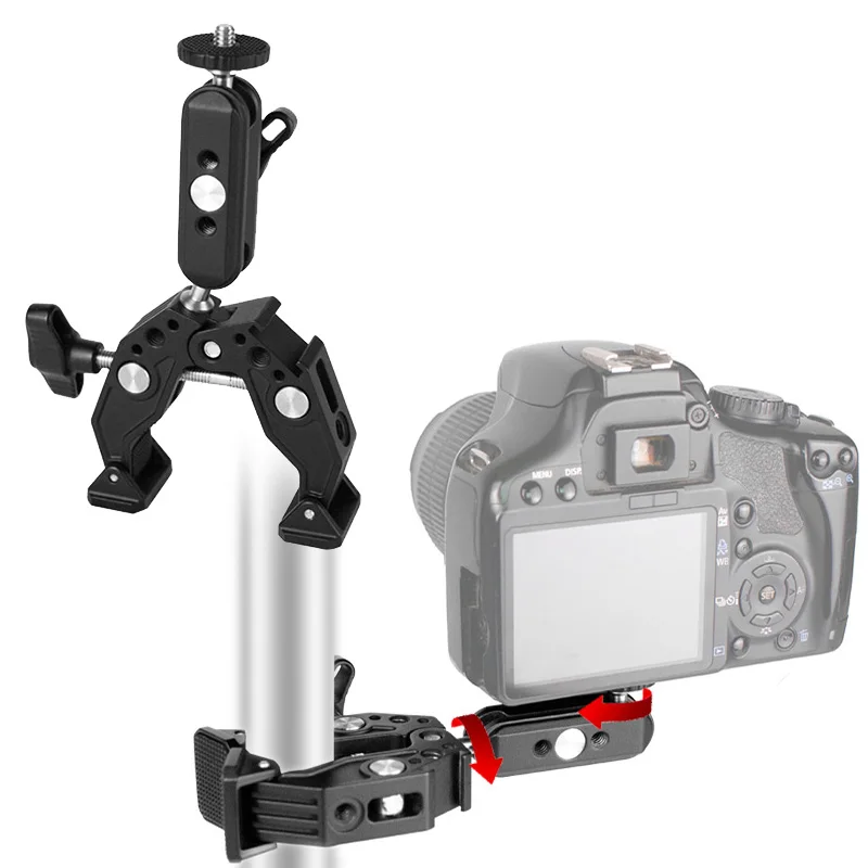 볼 헤드 어댑터가 있는 알루미늄 합금 클램프 마운트 홀더, 매직 암 스탠드, 고프로 히어로 SJcam DJI OSMO SLR 카메라 휴대폰용