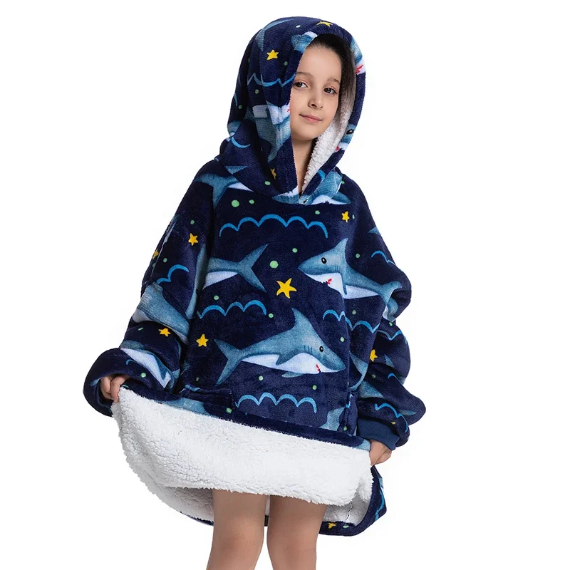 Übergroße Wearale Decke Hoodie Flanell Sherpa Fleece Warm Weich Winter Hoodie Sweatshirt für Kinder Erwachsene Kuscheln – Detail 7