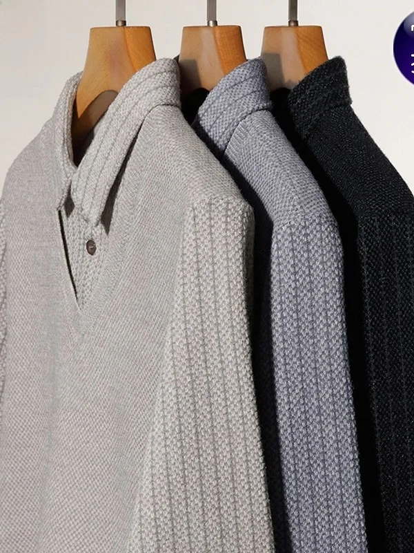 

Men's Winter Thiened Fce Knitwear Warm Base Layer irt Casual Sle Polyester Fiber Busin Casual Sle