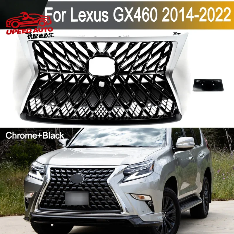 

Suitable for New 2018 Look Grille Assembly Bumper Upper Grill Lexus GX460 2014-2022 Front Radiator Mesh Grills Chrome with Black