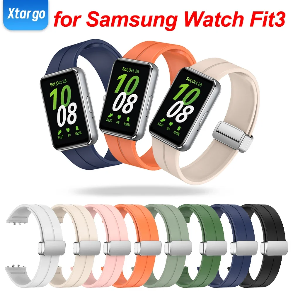 Silicone Strap For Samsung Galaxy Fit 3 Magnetic Folding Clasp Sports Band Adjustable Wristband Replacement Accessories