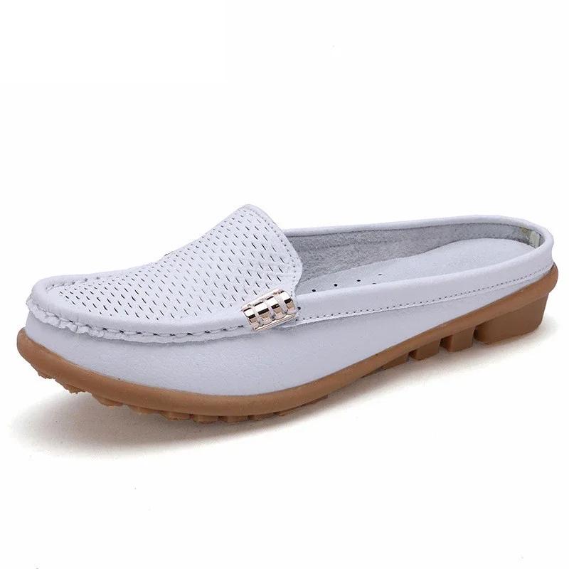 New arrival solid women  summer slippers flip flops Genuine Leather flat Slippers ladies slip on flats clogs shoes woman