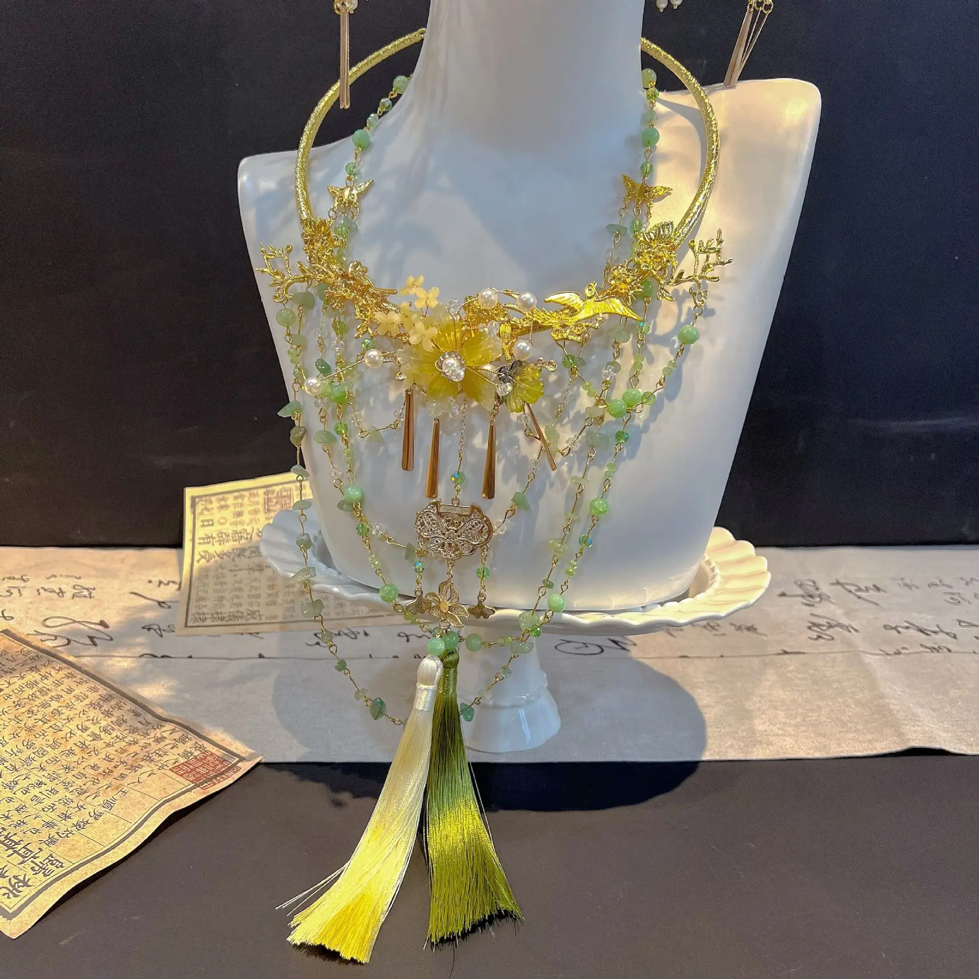 Green Hair Accessories Suit Hanfu Mori Style Hair Accessories Ancient Style Super Tassel Ancient Costume Sweet